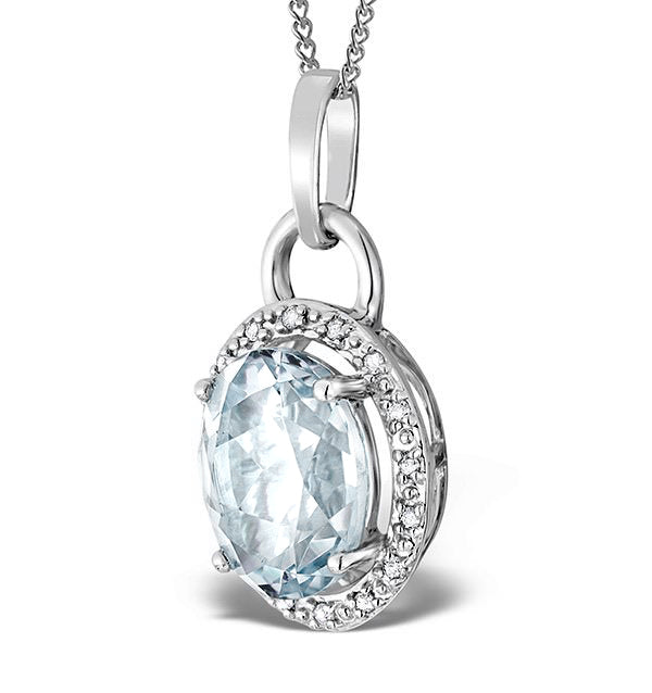 Aquamarine 2.69ct And Diamond 9K White Gold Pendant Necklace